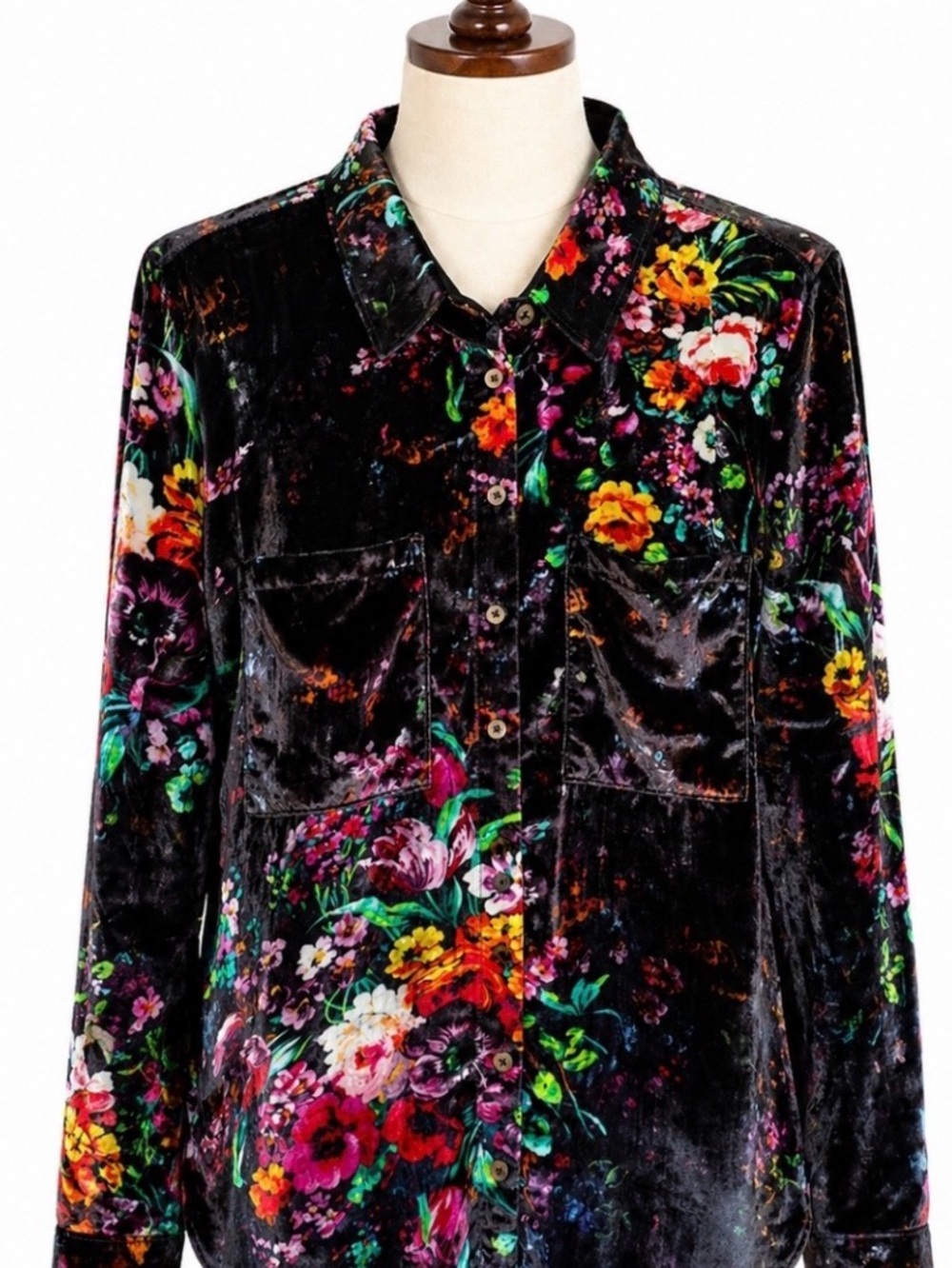 Pilcro Black Velvet Floral Button-Down Shirt
